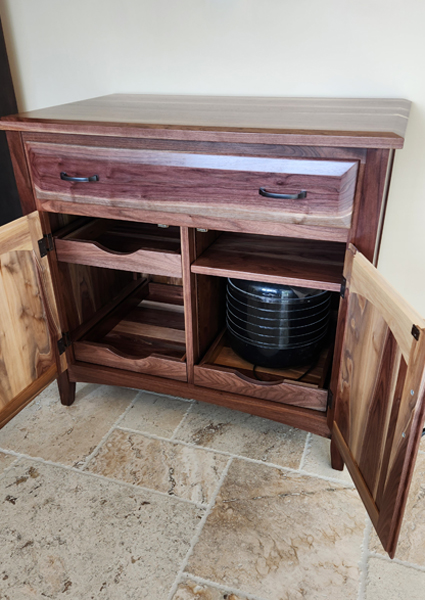 40 server with concealed drawers open 2 door server with adjustable shelf