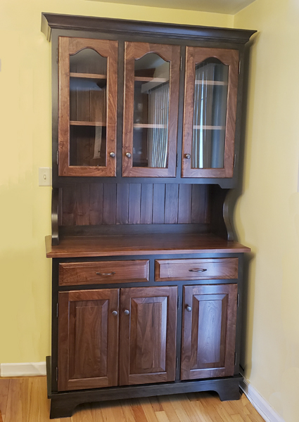 medium hutch with walnut and black stain