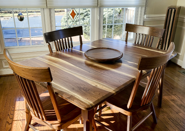 walnut blend table with 2" corners