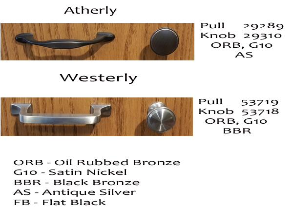 Hardware styles atherly, westerly, oil rubbed bronze, satinnickel, black bronze, antique silver, flat black