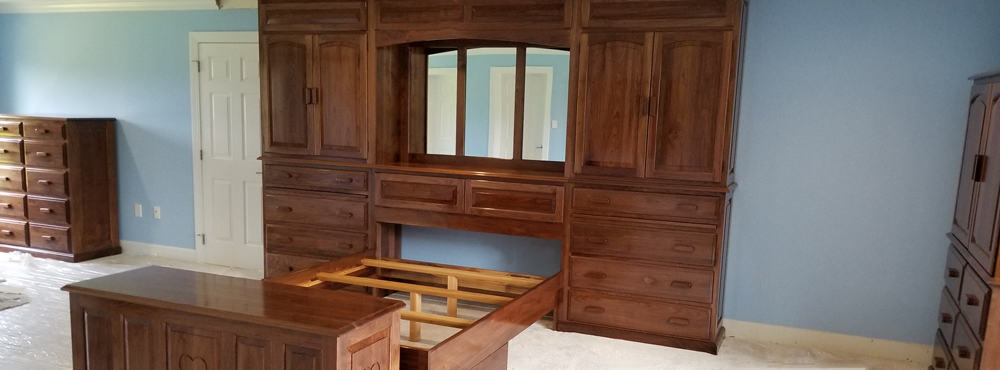 custom design and flexibility Walnut wall unit headboard constructed from Solid hardwood and handcrafted by one craftsman