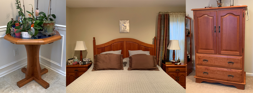 Bedroom suit armoire and gentleman's valet cherry wood made at Georges Furniture