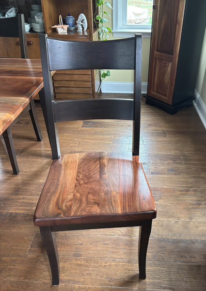 ladder back with black stain and walnut seat