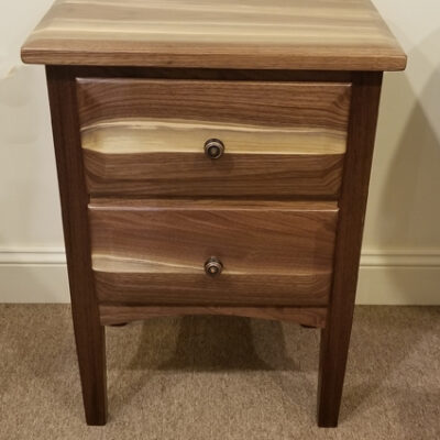 two drawer night stand made from black walnut sap wood and heart wood